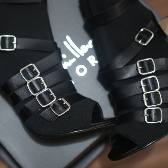 NWT Black Strappy Peep Toe Stylish Heels. - Picture 3 of 6